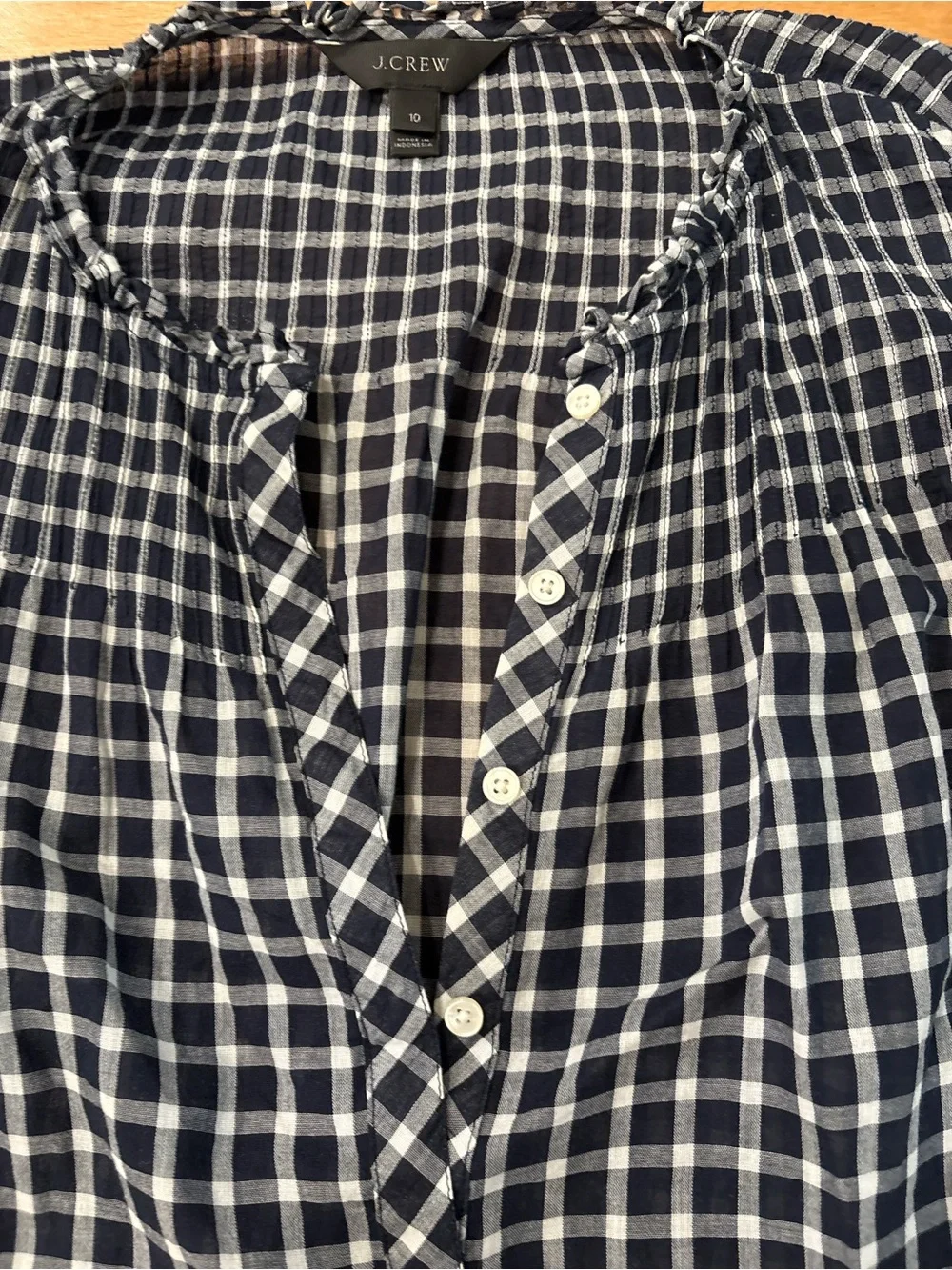 J. Crew Navy Plaid Gingham Button-Front Women's Blouse